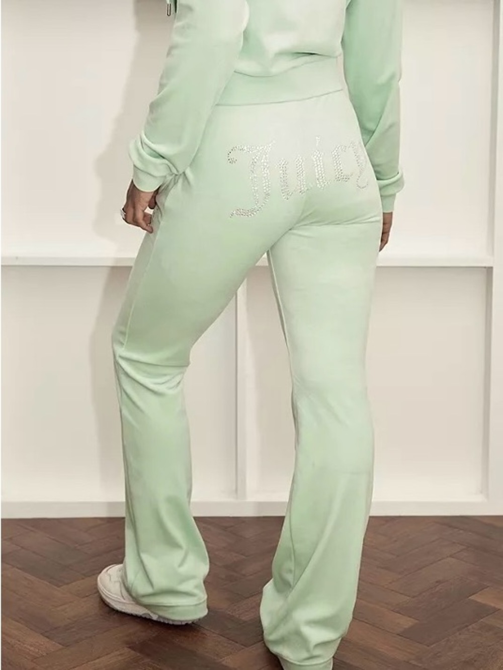 Juicy Couture Mint Rhinestone Logo Flare Track Pants